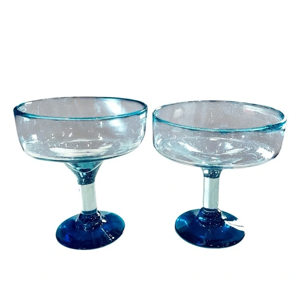 Mexican Hand Blown Glass – Set of 2 Hand Blown Margarita Glasses (16 oz)